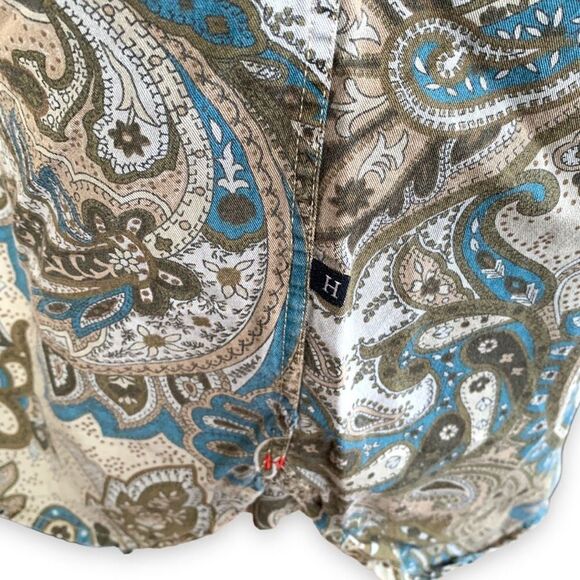 Vintage Y2K Hilfiger Shirt Blue Paisley Print Button Down Long Sleeve Cotton - Picture 7 of 13